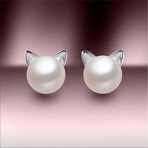 Pearl 925 Silver Cat Earrings